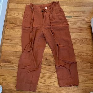 Madewell Orange Linen Paper Bag Style Work Pants size 0